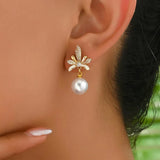 Shiny Crystal Pearl Dangle Earrings