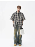 Men's Cool Plaid Short Sleeve Pocket Vintage Shirt