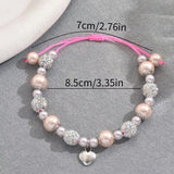 Shiny Pink Imitation Pearl Heart Charm Bracelets