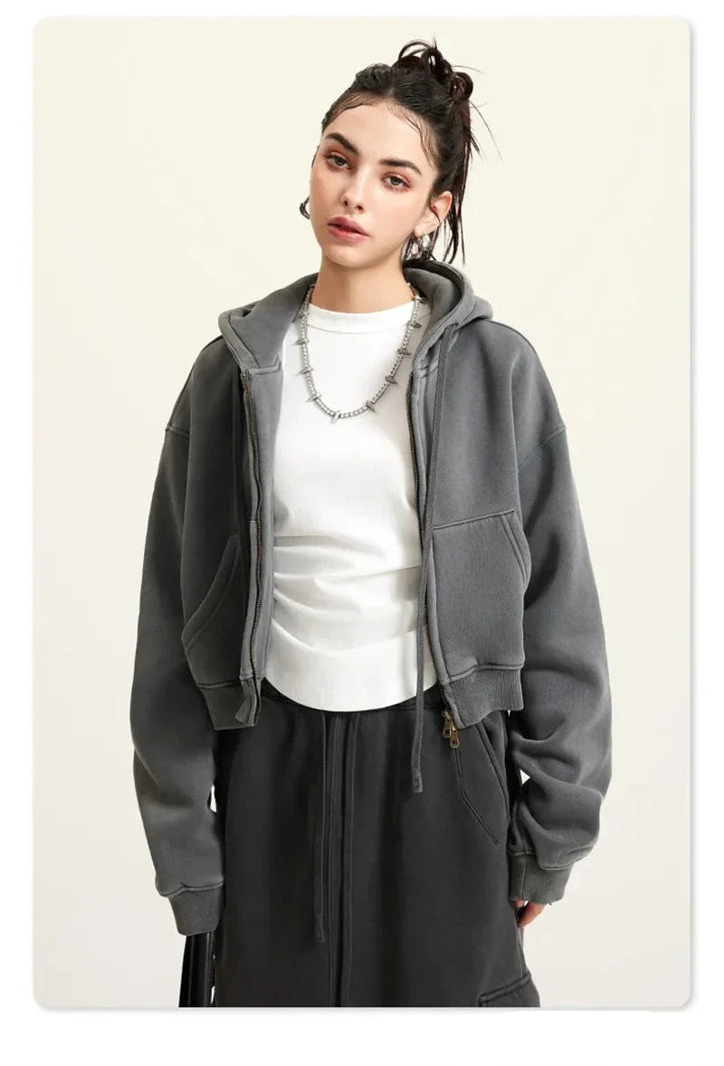 Women's Fleece Zip-up Cropped Hoodie