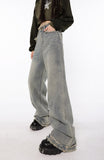 Raw Edged Baggy Washed Denim Pants