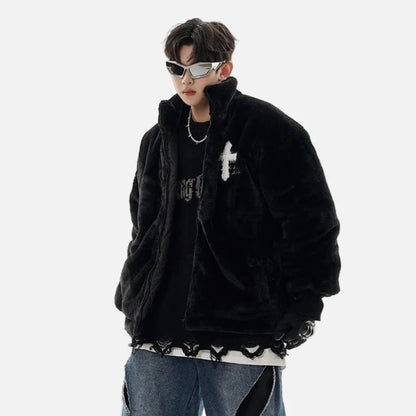 Winter Hip Hop Printted Faux Fur Parkas Jacket