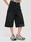 Women Cozy Soft Knit Black Denim Jorts