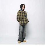 Fashionable Vintage Plaid Frayed Edge Long Sleeve Shirt