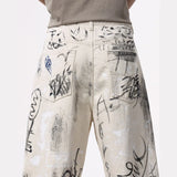 Streetwear American Graffiti Ripped Loose Wide Leg Jeans