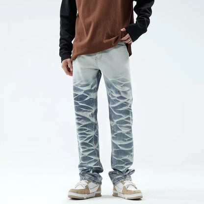 Rugged Look Gradient Blue Loose Straight Jeans