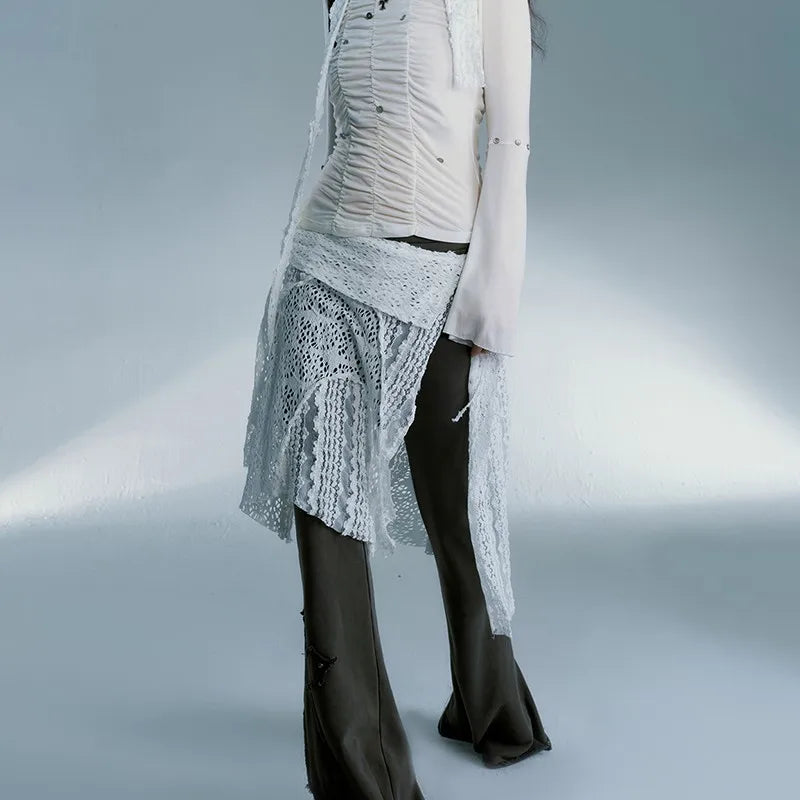 Vintage Lace Irregular White Skirt