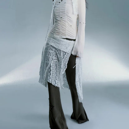 Vintage Lace Irregular White Skirt