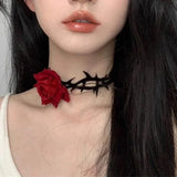 Gothic Black Rose Thorns Pendant Necklace