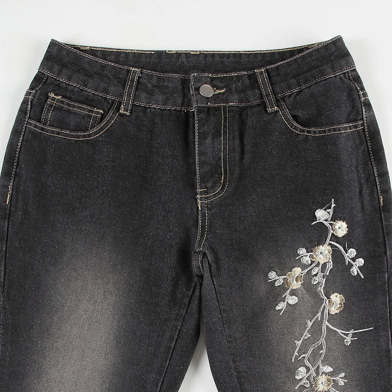 Floral Embroidered Flared Jeans