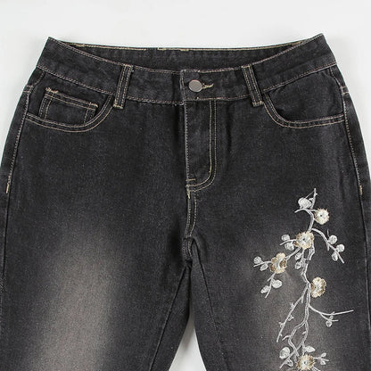 Floral Embroidered Flared Jeans