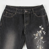 Floral Embroidered Flared Jeans