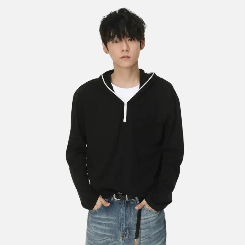 Minimalist Korean Style Lightweight Zip Hooded Sweatshirt
