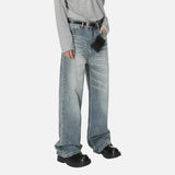 Blue Moustache Effect Washed Distressed Jeans