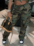 Camo Print Mid Waist Cargo Pants