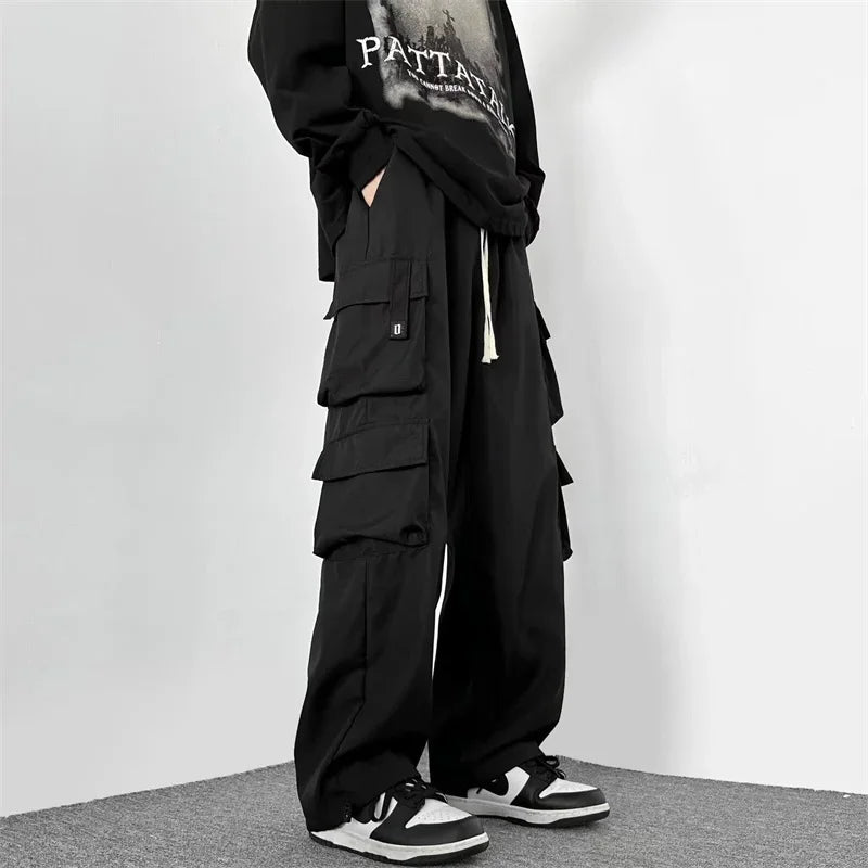 Vintage Cargo Pocket Drawstring Baggy Wide Pants