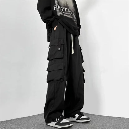 Vintage Cargo Pocket Drawstring Baggy Wide Pants
