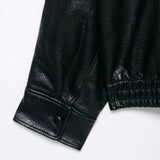 Versatile Plush Black PU Leather Zipper Jacket