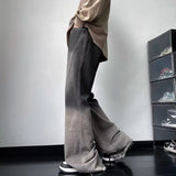 Streetwear Vintage Gray Wide Leg Flare Jeans