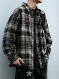 Plaid Woolen Embroidered Casual Shirt
