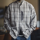 Vintage Retro Plaid Stand Collar Casual Shirt