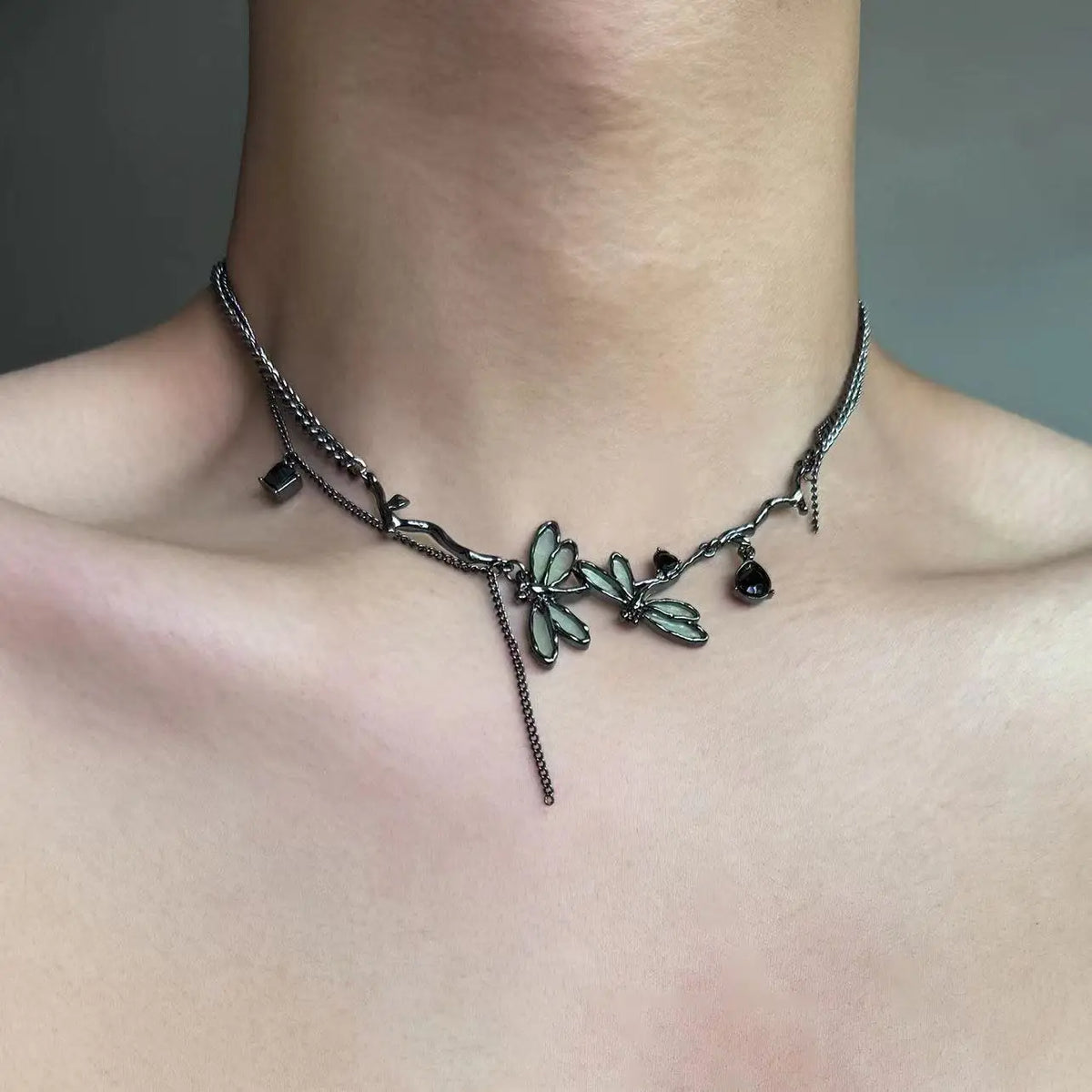 Gothic Party Black Dragonfly Choker Necklace