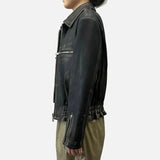 Real Sheepskin Distressed Leather Zipper Jacket