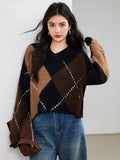 Cozy Scottish Diamond Grid Knit Sweater