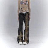 Gothing Patchwork Cross Design High Waist Jeans