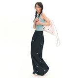 Vintage Star Embroidered Wide-Leg Pants