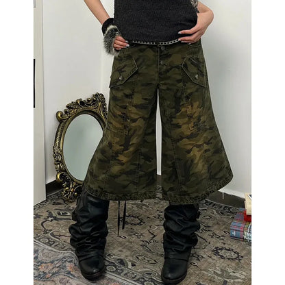Streetwear Camouflage High Waist Wide Leg Jorts
