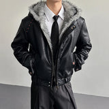 Soft Patchwork Hooded Faux Fur Leather Jacket