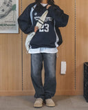 Oversized V-Neck Sports Sweatshirt