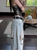 Y2K Streetwear Vintage Blue Boyfriend Ripped Jeans