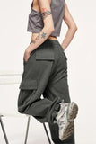 Elastic-waist Solid Cargo Pants