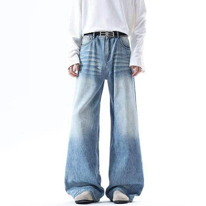 High-Quality Gradient Washed Straight Tube Jeans