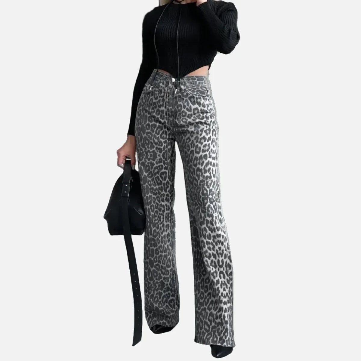 Leopard High Waist Straight Jeans