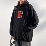 Plaid Splicing Oversized Fake Two Pieces Hoodie