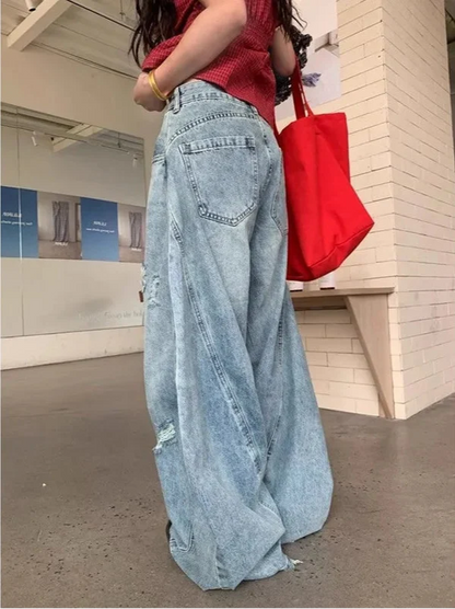 Women Comfort Vintage High Waist Wide Leg Jeans