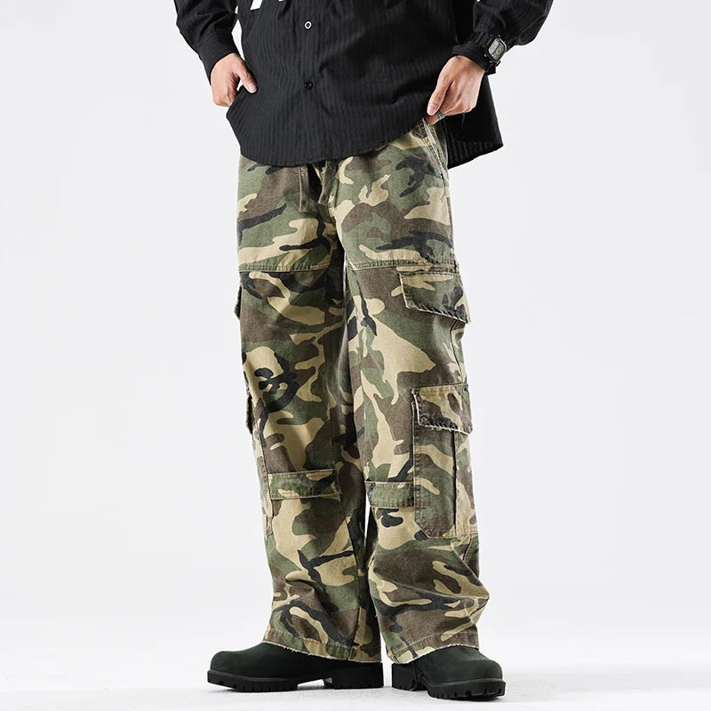 Streetwear Elastic Waist Vintage Camo Cargo Pants