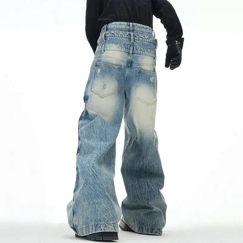 Men Layered Patchwork Wide Leg Jeans