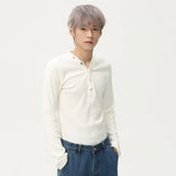 V-neck Knitting Button Long Sleeved T-shirts