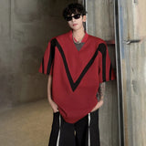 Vibrant Color Contrast Loose V-Neck T-Shirt