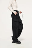 Elastic-waist Solid Cargo Pants