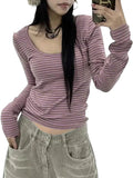 Striped Long Sleeve U-Neck T-Shirt