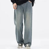 Vintage Blue Striped Autumn Wide Leg Denim Jeans