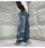 Cool Trendy Floral Printed Loose Fit Denim Jeans