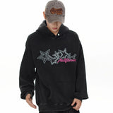 Effortless Streetwear Star Graphic Black Washed Hoodie