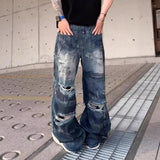 Vintage Distressed Ripped Blue Denim Jeans