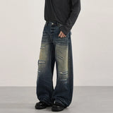 Patchwork Distressed Wide Leg Washing Denim Jeans